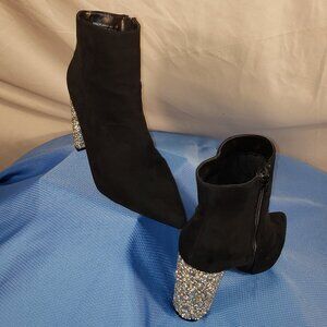 Women's Bamboo Black Ankle Boots with Glitter Heel - 10M